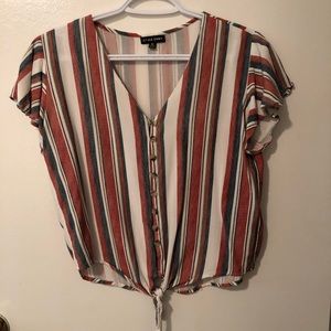 Colorful stripped knot-front top
